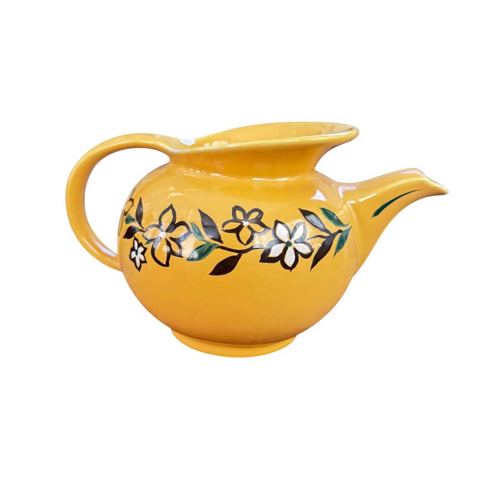 Hall 6 Cup Pitcher Yellow Floral Ceramic Windshield Style USA‎ Vntage
